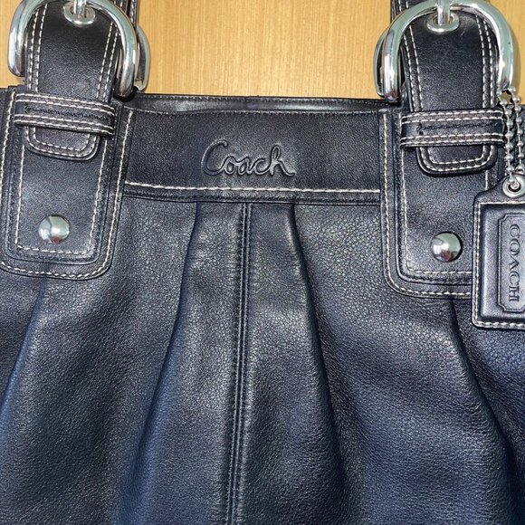 Coach Womens Tote Bag Black Adjustable Straps Leather Hardware 3 Compartments - Picture 2 of 16